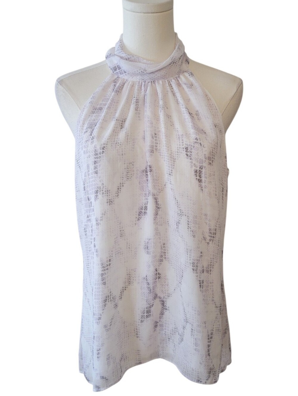 WHBM Purple‎ & White Sleeveless Chiffon Long Top Size Medium